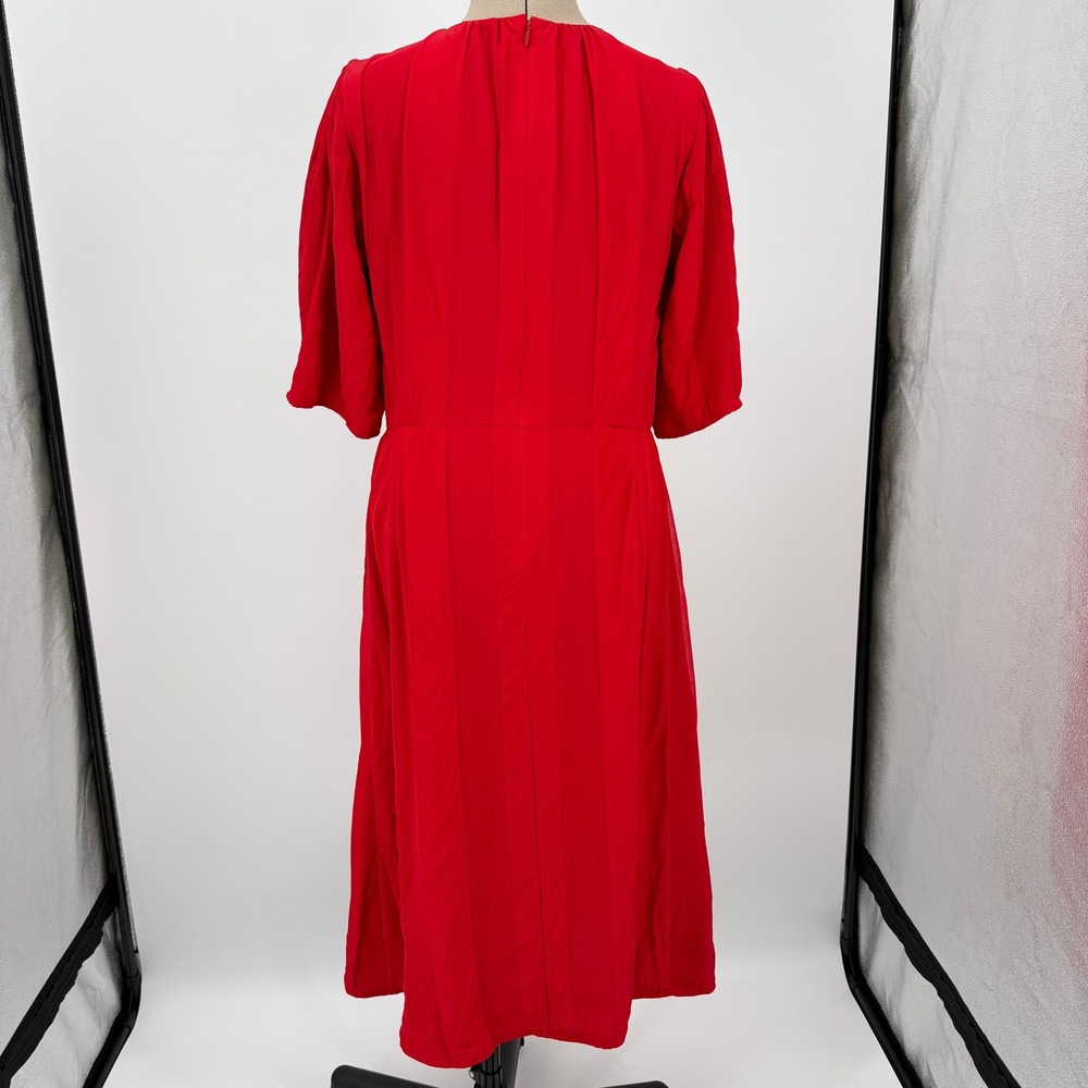 Everlane Women's Short Sleeve Red Striped‎ Ruched Dress - Picture 4 of 14